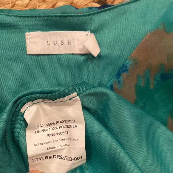 Lush Hi-Lo Dress: Minty/Emerald Green with Navy and Taupe Pattern - Picture 6 of 6